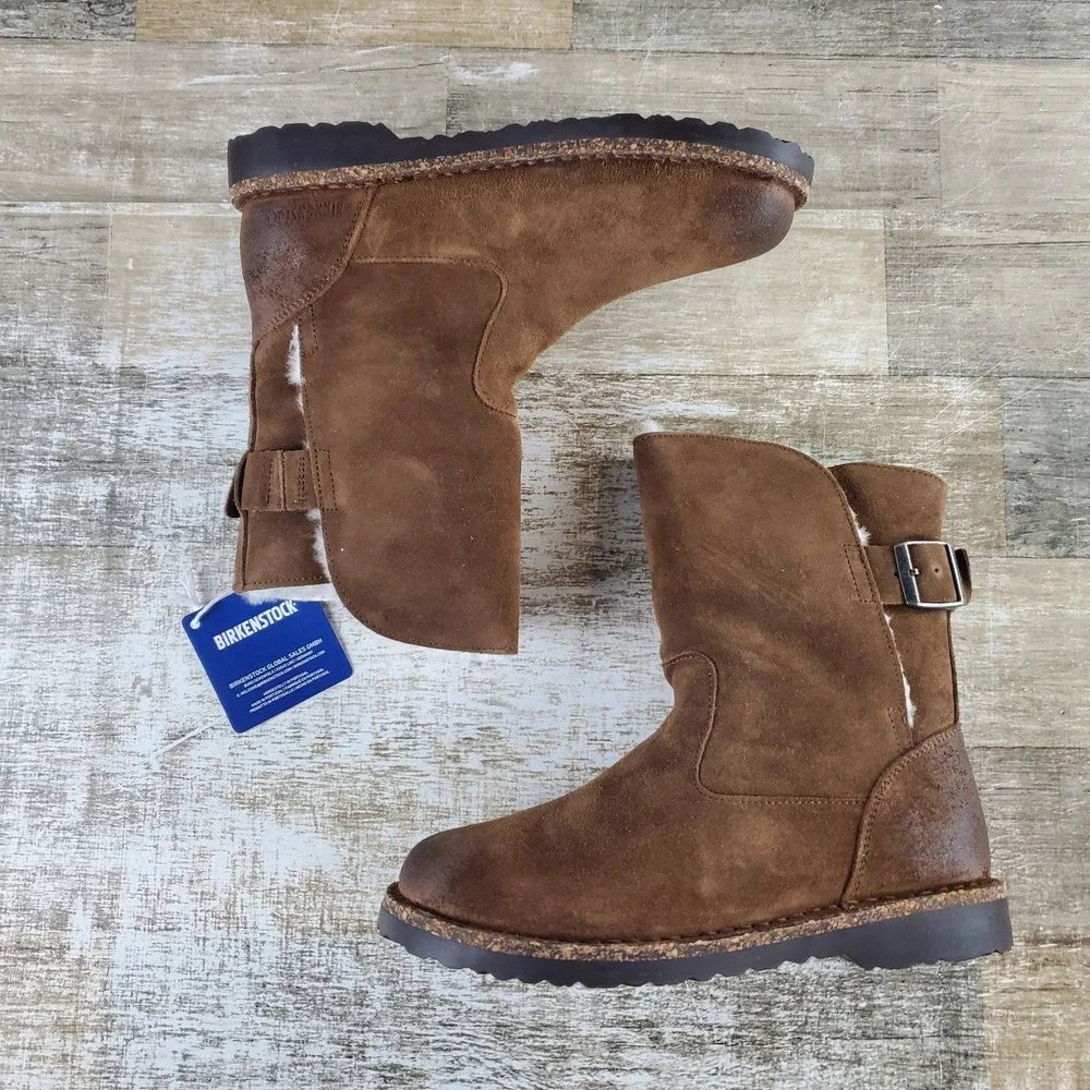Birkenstock Uppsala Shearling Womens Boots Sz 5 - 5.5 Tea Fur Trim Suede Leather